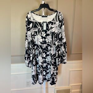 Bryn Walker NWT Large Lantern Dress Ponti Black White Floral Tunic $210
